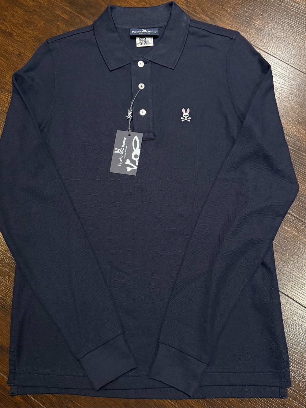 NWT! Psycho Bunny Men's Navy Pima Cotton Long Sleeve Polo Shirt Size 2 XXS